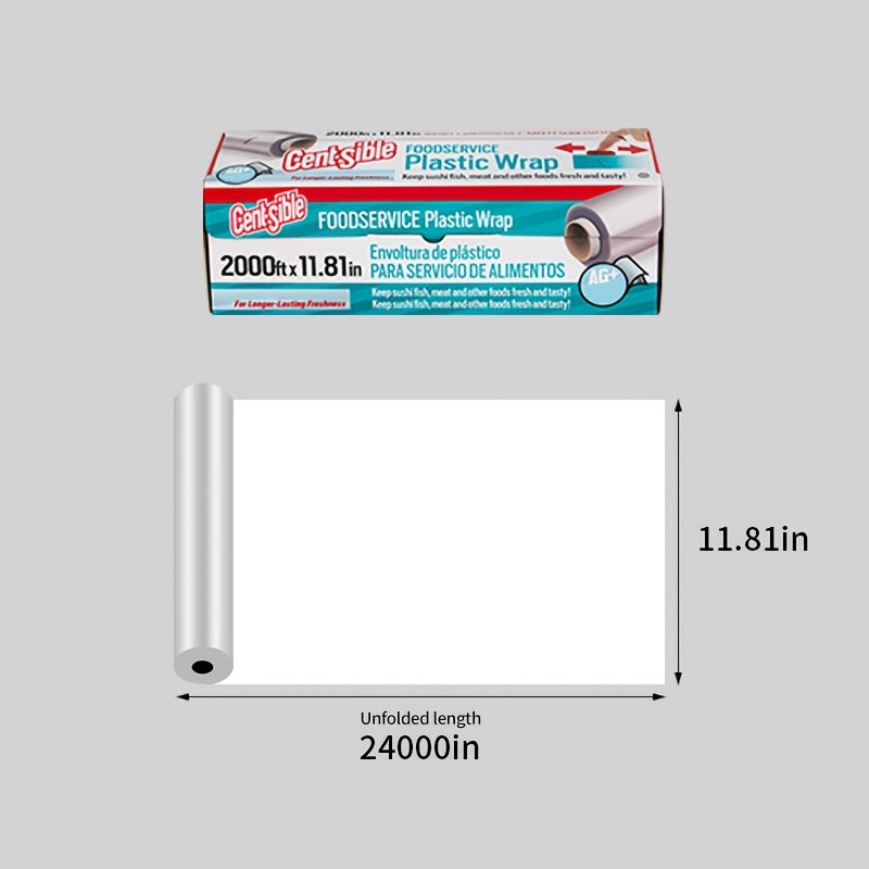 2000ft Food Service Wrapping Paper with Sliding Cutter - Kitchen Essential, Anti-fog, Microwave And Refrigerator Safe, Flexible Wrapping Film, Preserves Freshness, Captures Moisture, Easy to Cut, Residue-Free And Convenient Packaging