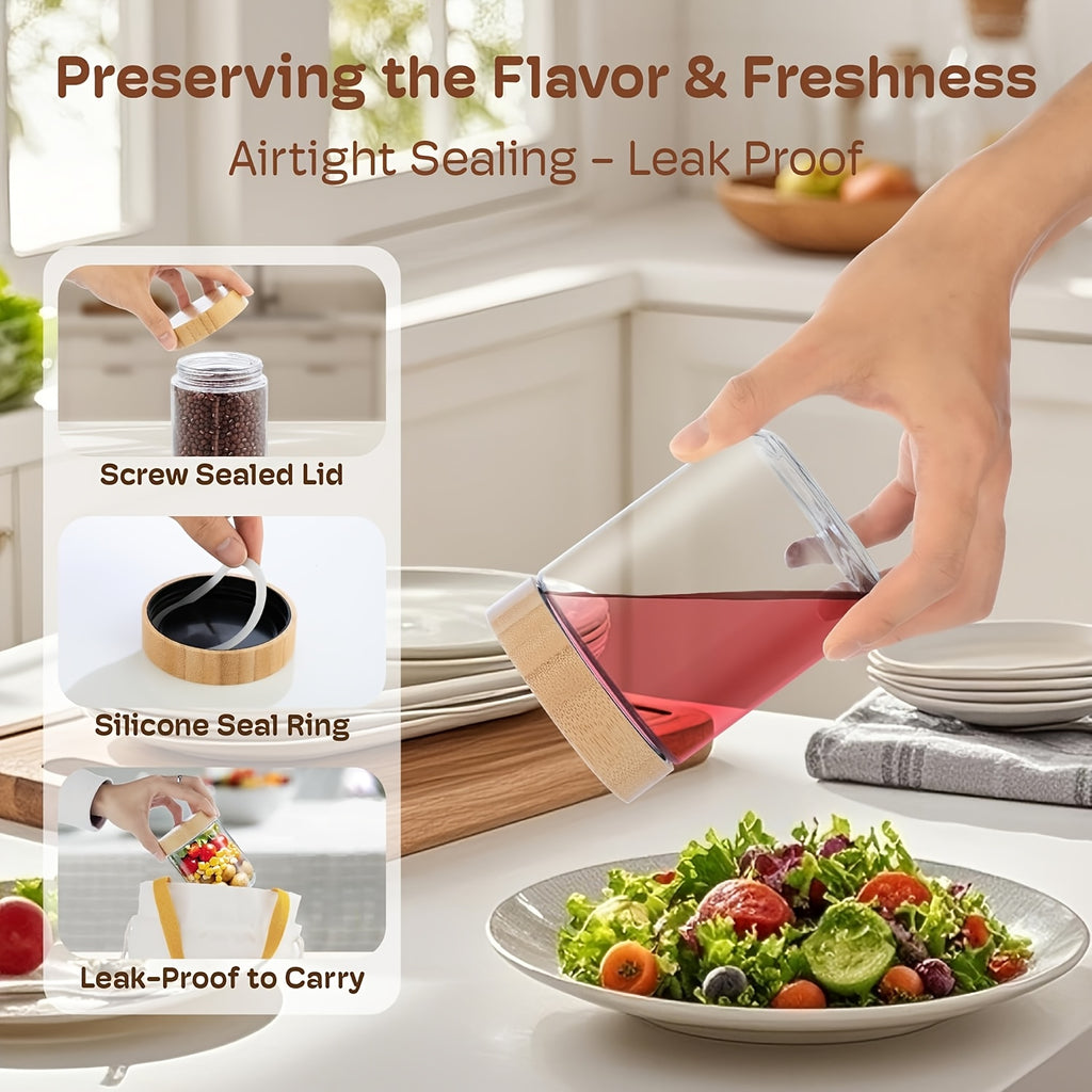 2\u002F3\u002F4\u002F6pcs 10oz (Approx. 283.5 g) Overnight Oats Containers with Bamboo Lids, Glass Jars with Airtight Lids for Meal Prep, Wide Mouth Mason Salad Jars, Glass Food Storage Containers for Yogurt, Chia, Snacks, Spices, and Sugar