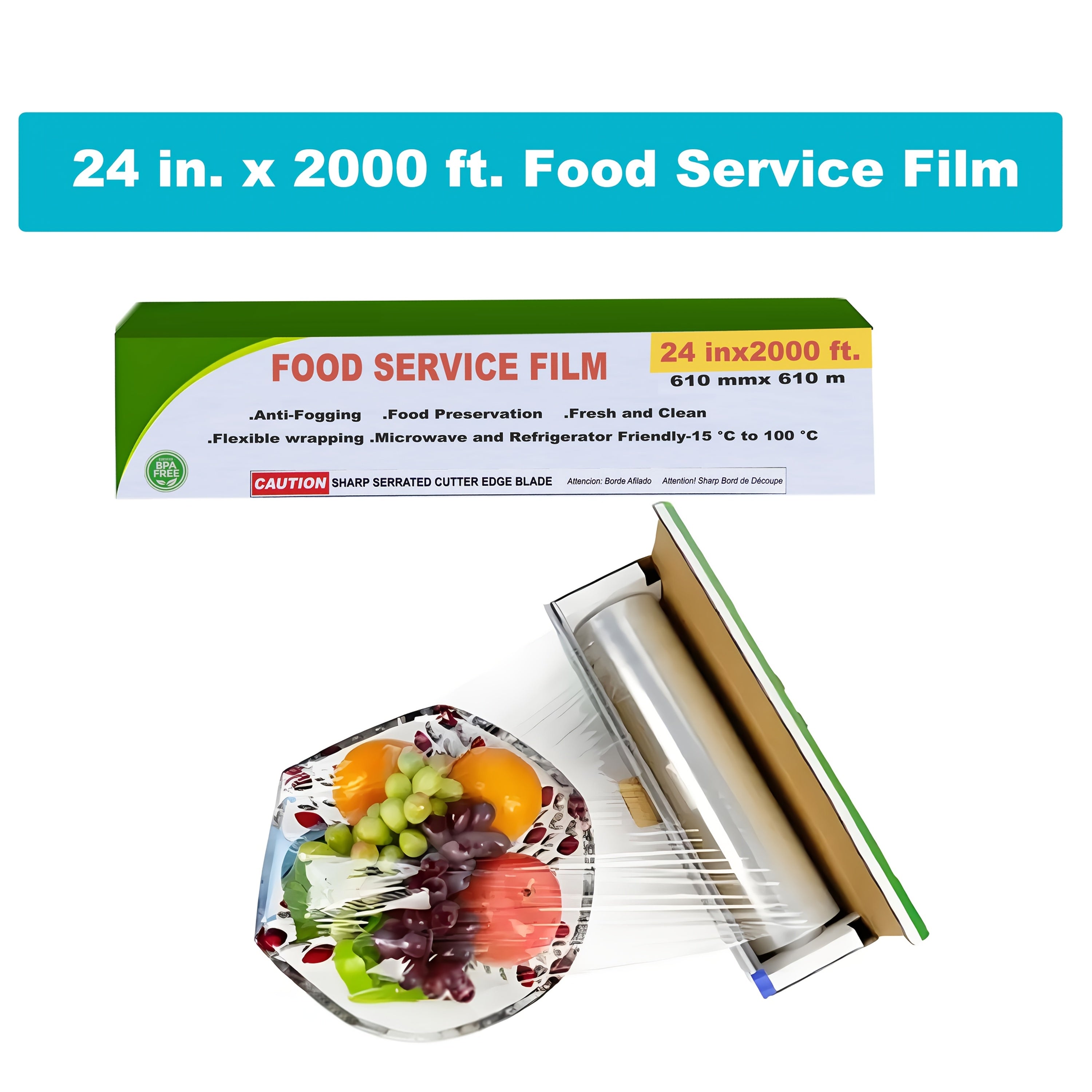 12in X 2000ft.\u002F18in X 2000ft.\u002F24in X 2000ft. Roll, Plastic Wrap, Food Wrap with Slide Cutter, Food Service Clear Cling Film, BPA FREE, Anti-fogging, Strong, Microwave And Refrigerator Safe, Flexible Wrapping (1\u002FCarton).