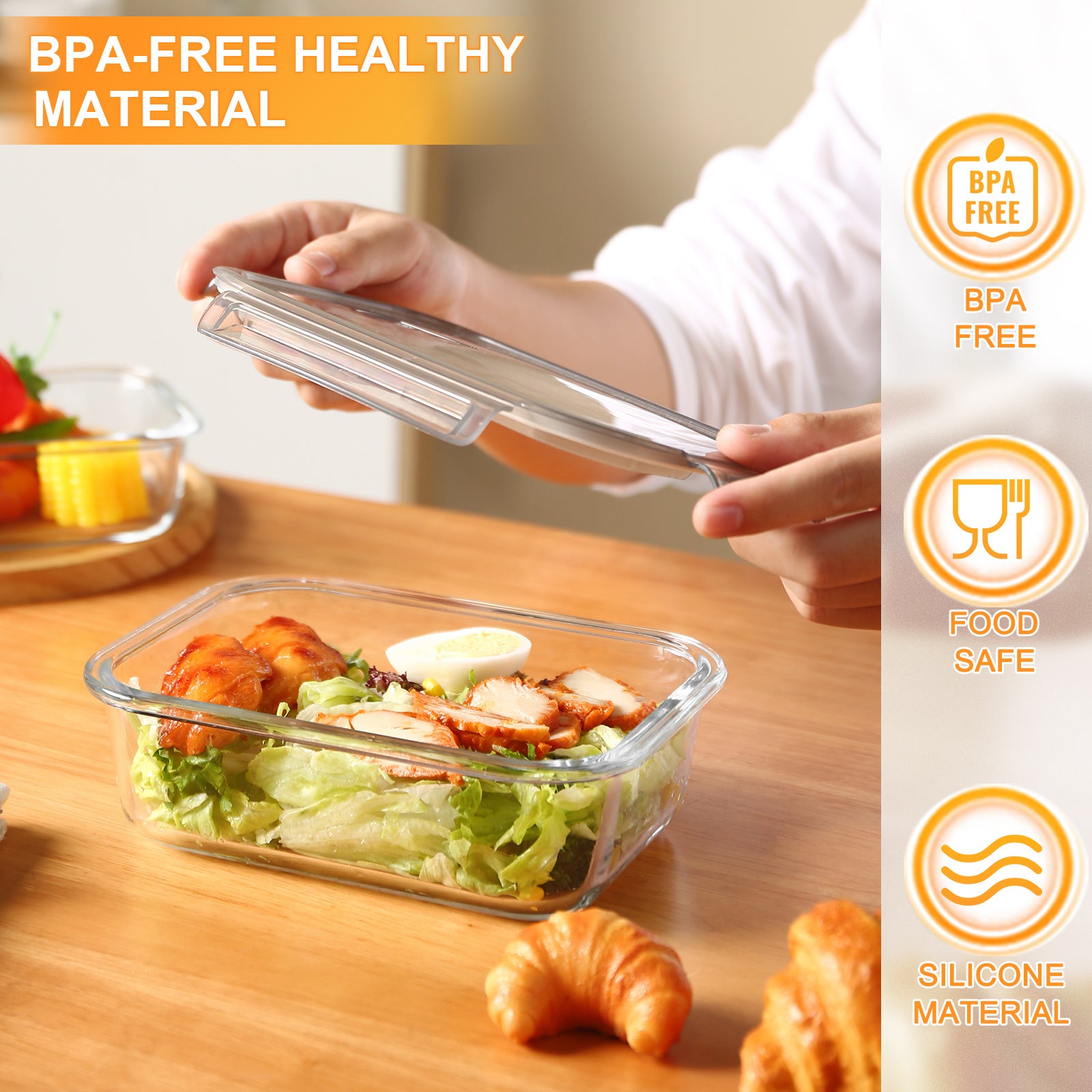 Airtight Glass Container Airtight Glass Food Container with Ventilation Hole | Glass Meal Preparation Container Set - Microwave, Oven, Refrigerator, Dishwasher Safe - Glass Food Storage Container with Lid-Lid with Snap Lock - for Meal Preparation (Grey)