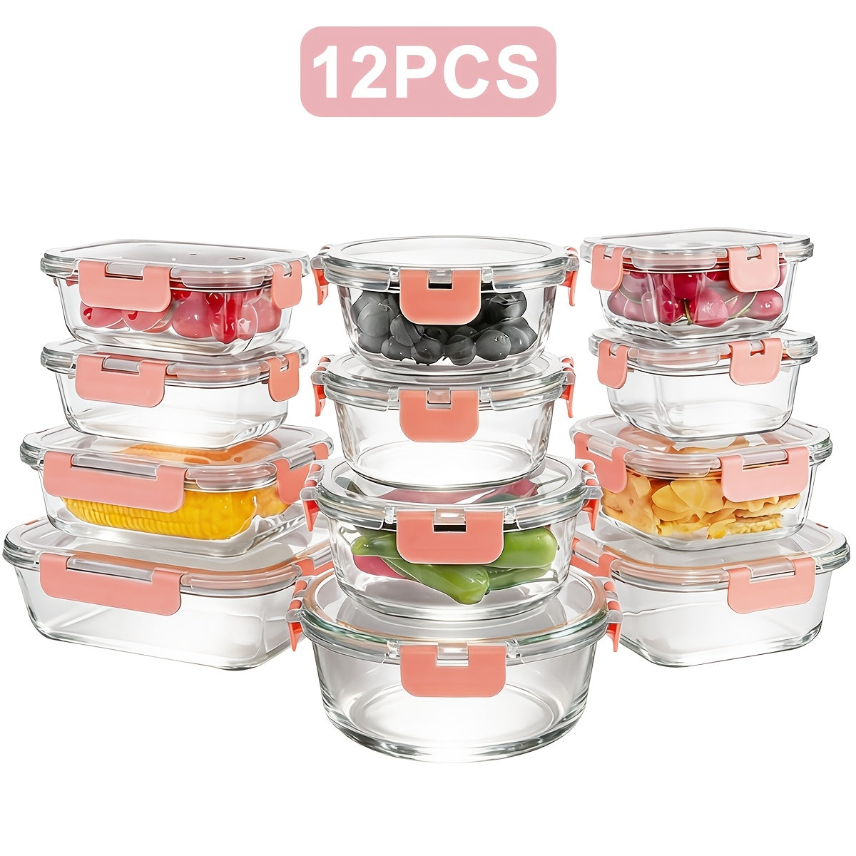 12pcs Thickened Storage Containers with Lids | Leak Proof Airtight Bento Boxes for Microwave, Oven, Freezer, and Dishwasher | Rectangular Shape, Clip-on Closure, Microwave Safe, Reusable by JIASLING