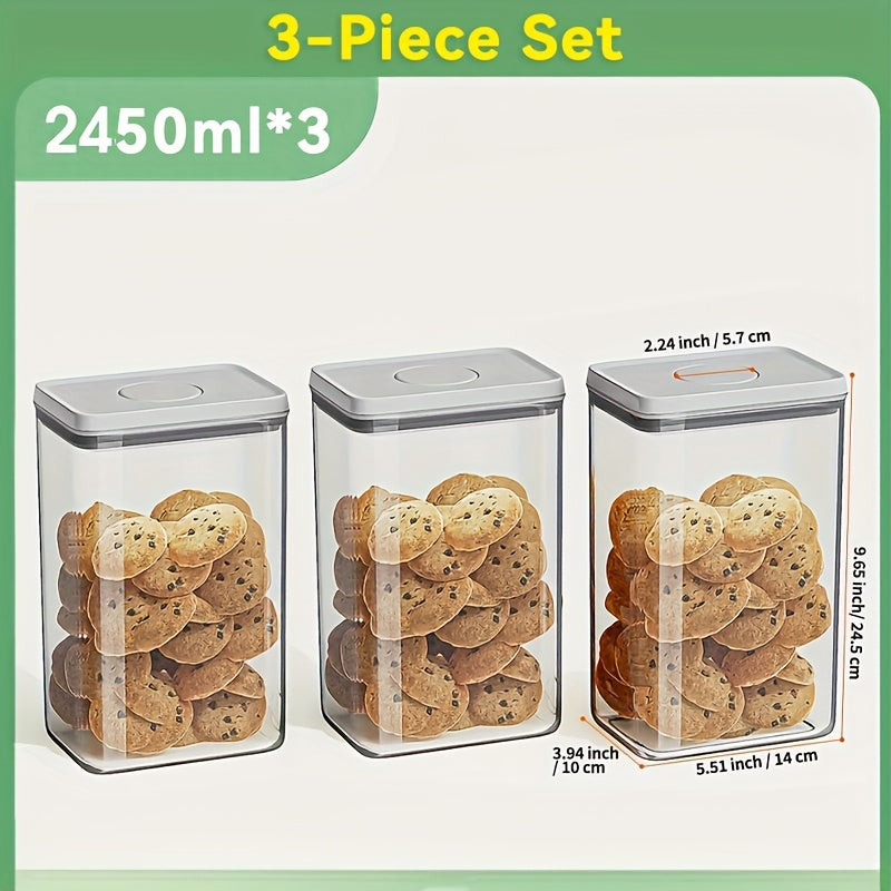 JOYBOS | Airtight JOYBOS 3pcs Airtight Food Storage Containers | Heavy-Duty PP Plastic, Flip-Top Lids | Press-Seal, Square Design for Snacks, Grains, Dry Goods - Kitchen Canisters (Reusable, Space-Saving)