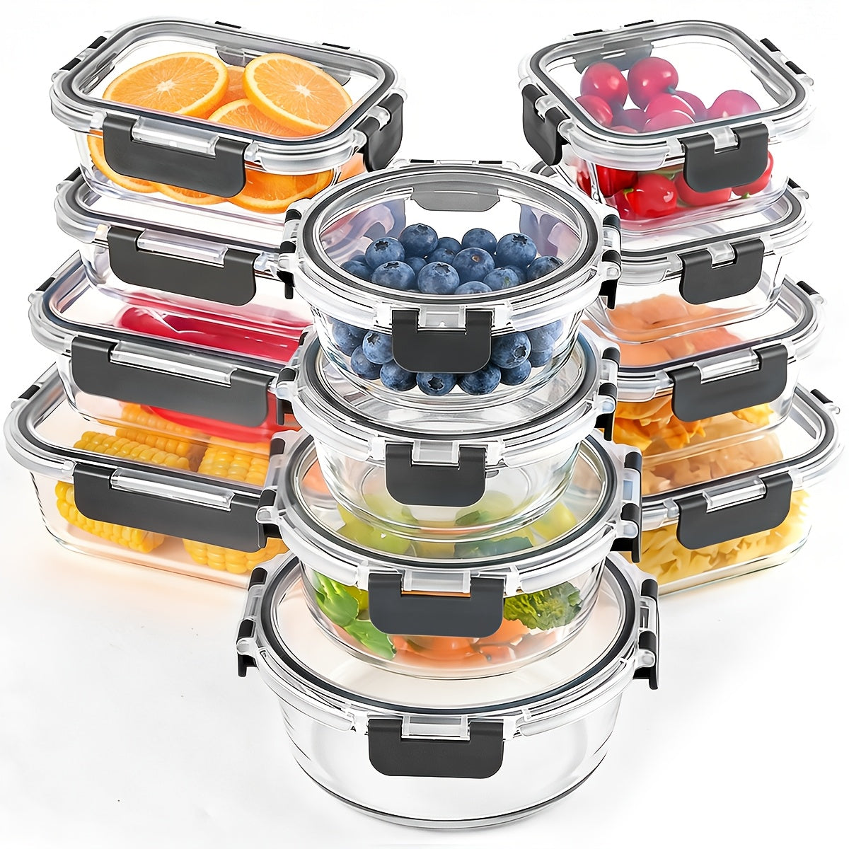 12pcs Thickened Storage Containers with Lids | Leak Proof Airtight Bento Boxes for Microwave, Oven, Freezer, and Dishwasher | Rectangular Shape, Clip-on Closure, Microwave Safe, Reusable by JIASLING