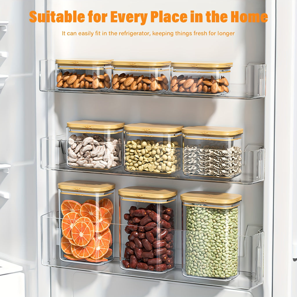 THELiFE 6\u002F10pcs Airtight Plastic Storage Canister with Wood\u002FPlastic Lid, Clear Food Storage Container Jar with Sealing Lid for Noodles Flour Cereal Rice Sugar Tea, Coffee Spaghetti, Kitchen Storage, Airtight Container, Durable Plastic