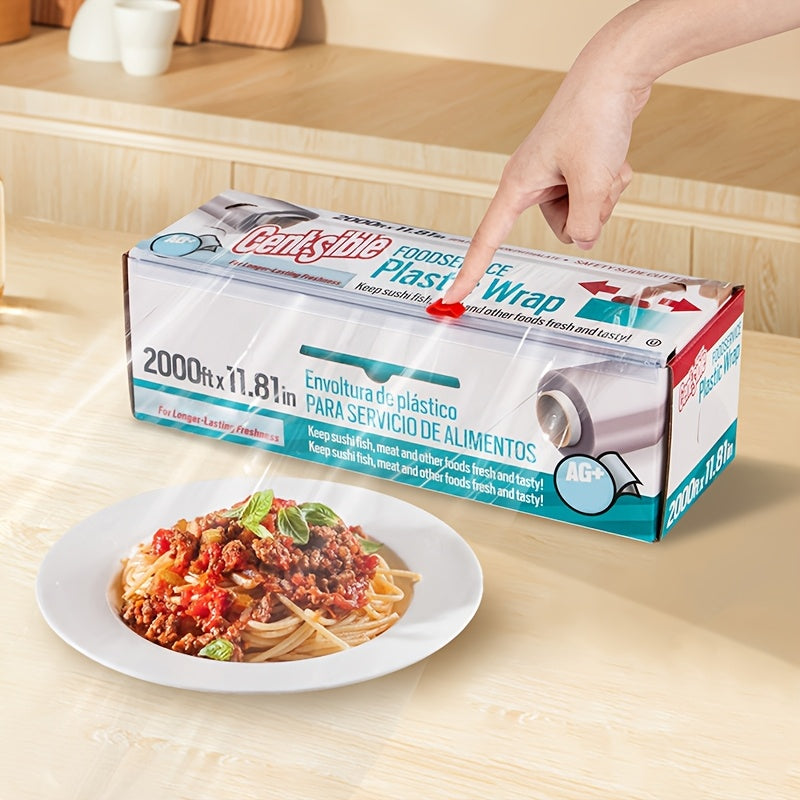 This Food Service Wrapping Paper Measures 24000 Inches by 17.71 Inches And Comes with a Sliding Cutter, Making It a Kitchen Must-Have for Use in Microwaves And Refrigerators. It Is a Flexible Cling Film Designed to Keep Food Fresh, Retain Moisture