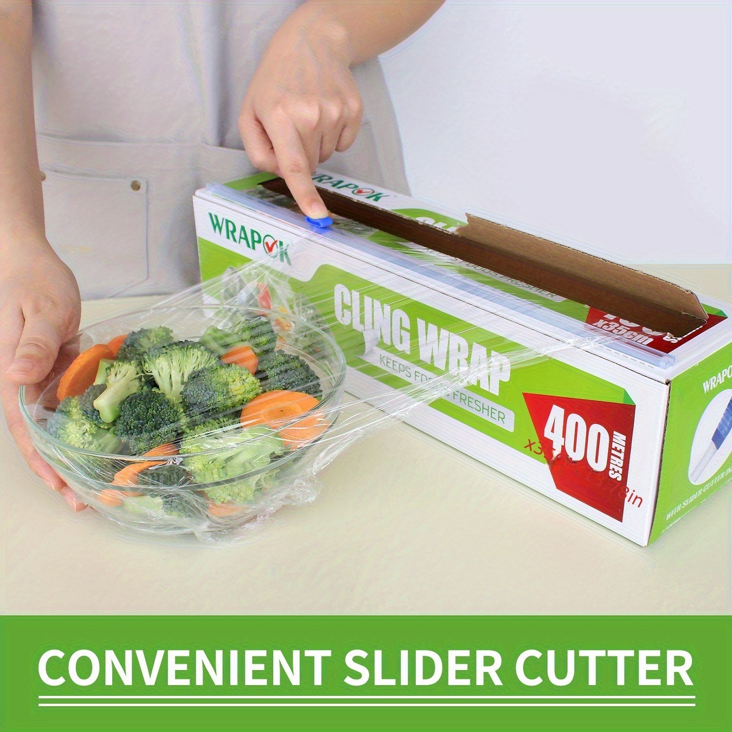 400m Cling Film | WRAPOK PE Plastic Food Wrap | Heavy Duty & Leakproof | Kitchen Essential | Freezer Safe & Multipurpose Use