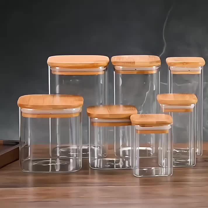 8pcs Glass Storage Containers with Bamboo Lids | Sealed, Leak-Proof Square Jars, Dishwasher Safe, Reusable Borosilicate Glass, Suitable for Tea, Coffee, Grains - Multi-Purpose Kitchen Organizer, 500ml\u002F17.5oz, Shatterproof Packaging
