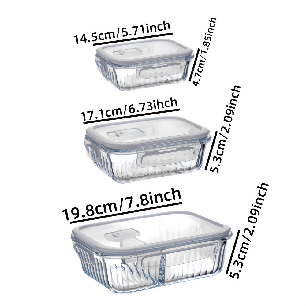 3pcs White Rectangular Vertical Stripe Set, Small\u002FMedium No Divider, Large with Two Dividers, Meets Different Storage Capacity Needs; Food Storage Containers with Leak-Proof Lids, Made of Thickened High Borosilicate Glass with Good Heat Resistance;