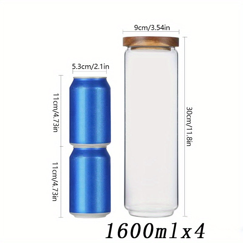 A Set of Four Airtight Glass Jars in Various Sizes for Storage, Ideal for Organizing The Kitchen. This Spice Storage Set Includes Containers for Seasonings, Coffee, And More, Featuring Transparency, High-Temperature Resistance