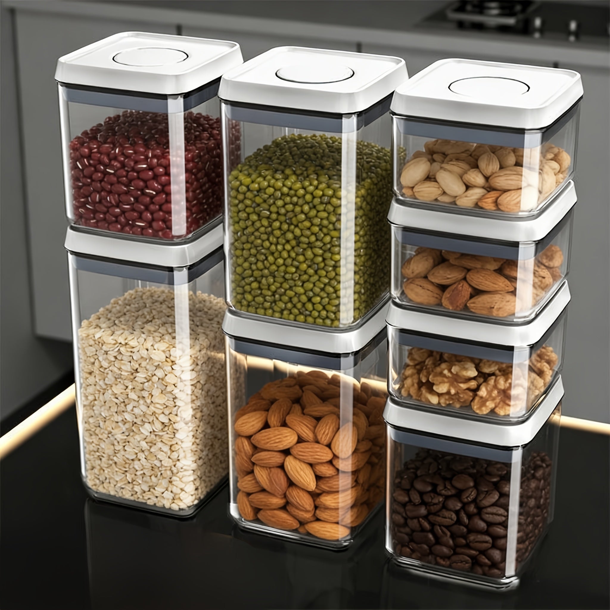 A Set of Two Stackable Storage Containers, Perfect for Keeping Grains, Snacks, Flour, And Pasta