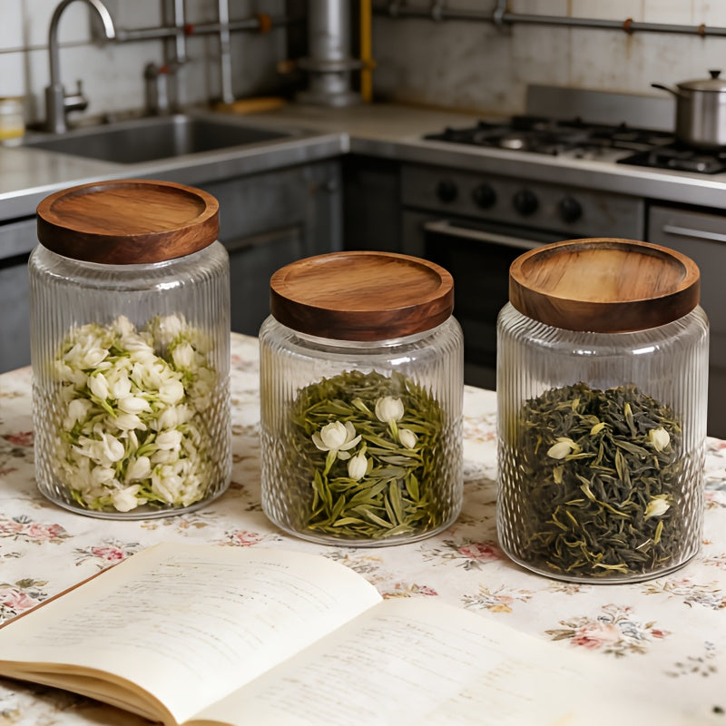 3pcs Glass Storage Jars with Seal Lids | Multipurpose Transparent Containers for Nuts, Coffee, Jam, Oats - Ideal for Camping, Dining, Refrigeration Use, Can Be Used as a Freshener Box