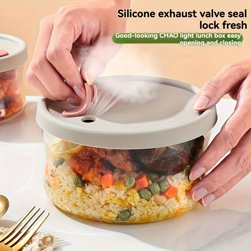 3pcs Glass Lunch Box with Flip-Top Lid - Airtight Thermal Container, Heat-Resistant for Microwave Heating & Refrigerator Storage, Round Bento for Office,, - Lightweight Glass Meal Keeper 3pcs