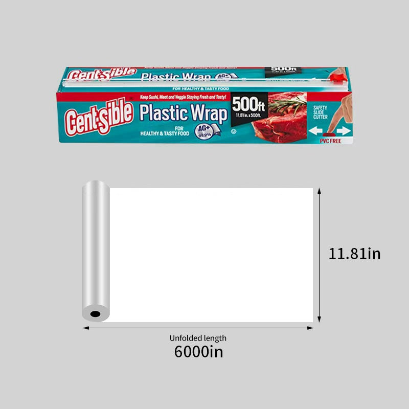 Food-grade Cling Film with Sliding Cutter, 1000ft Total Length, 11.81-inch Wide Roll, Suitable for Home, Kitchen, And Dining Room Use, Anti-fog, Easy-tear Design.