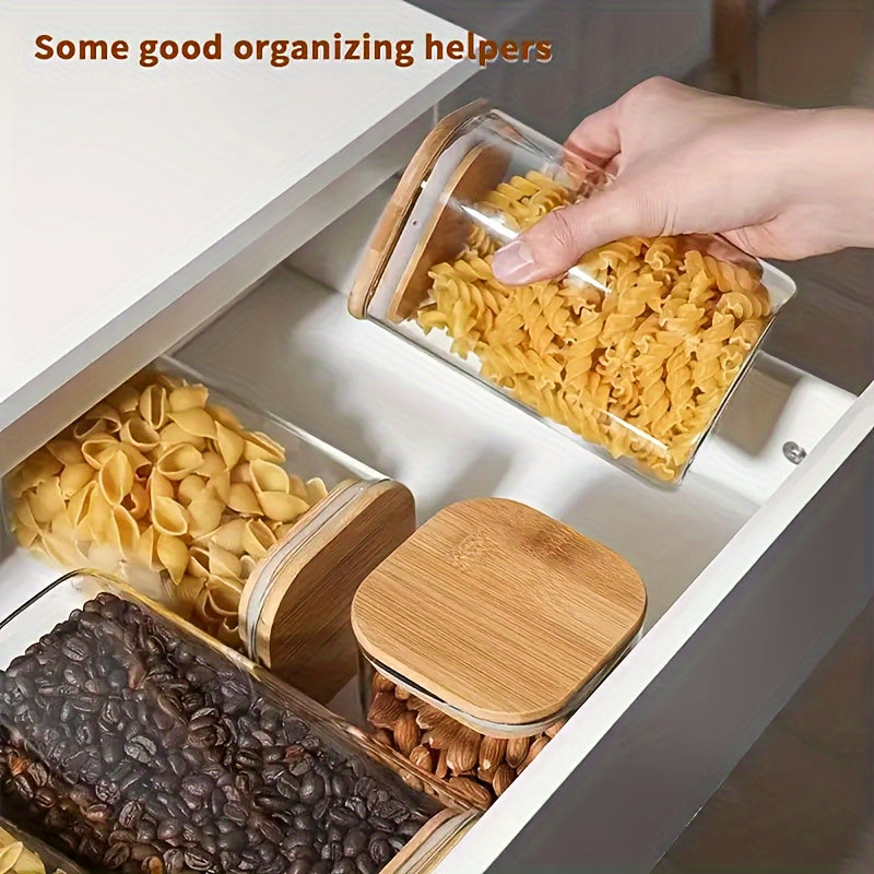 8pcs Glass Storage Containers with Bamboo Lids | Sealed, Leak-Proof Square Jars, Dishwasher Safe, Reusable Borosilicate Glass, Suitable for Tea, Coffee, Grains - Multi-Purpose Kitchen Organizer, 500ml\u002F17.5oz, Shatterproof Packaging