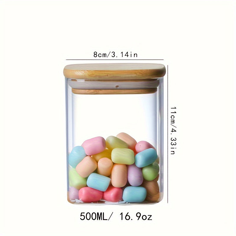 8pcs Glass Storage Containers with Bamboo Lids | Sealed, Leak-Proof Square Jars, Dishwasher Safe, Reusable Borosilicate Glass, Suitable for Tea, Coffee, Grains - Multi-Purpose Kitchen Organizer, 500ml\u002F17.5oz, Shatterproof Packaging
