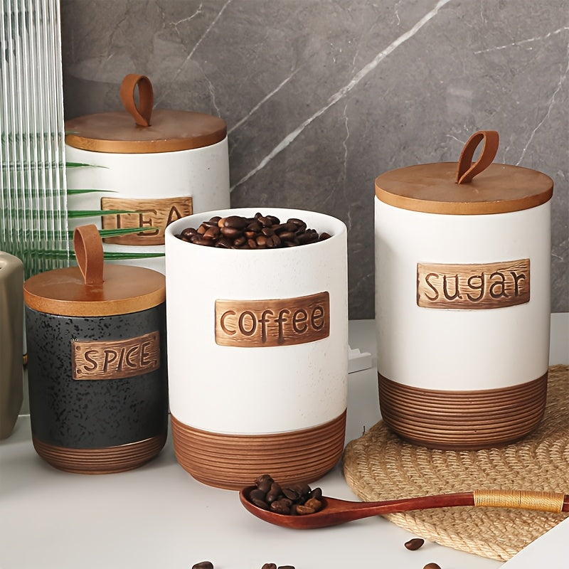 Airtight Ceramic Storage Jars 2pcs or 3pcs Airtight Ceramic Coffee & Tea Storage Jars with Flip-Top Lids - Pantry, Kitchen Containers for Spices, Dry Goods - Aesthetic Sealable Jars, Ideal for Gifting