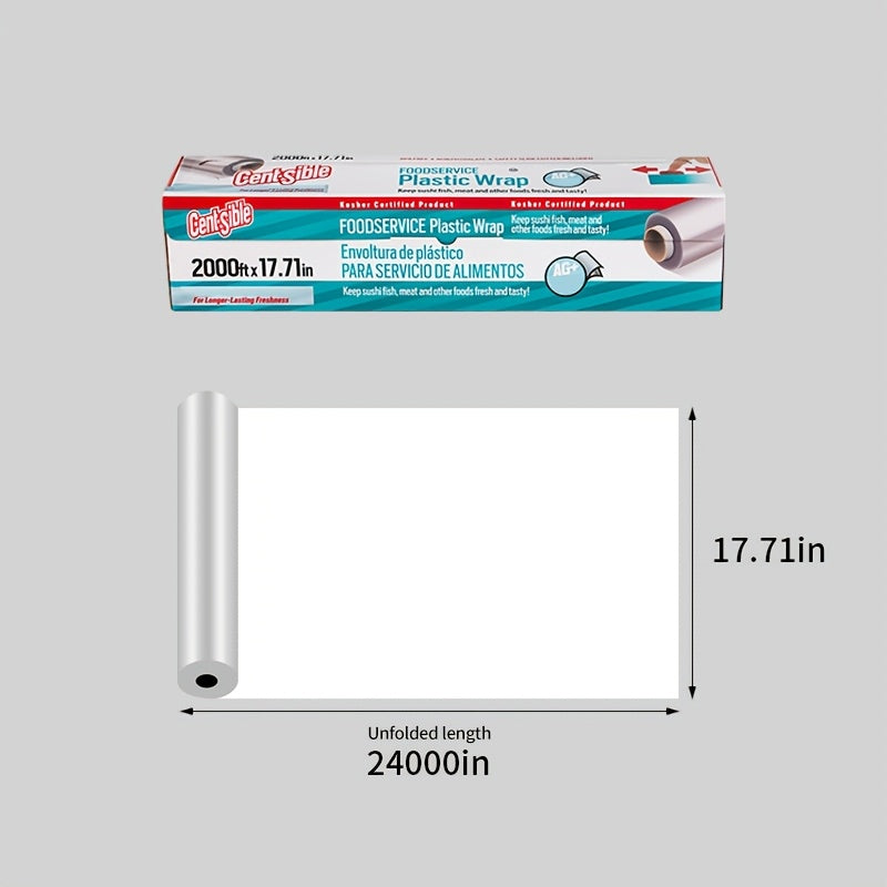 This Food Service Wrapping Paper Measures 24000 Inches by 17.71 Inches And Comes with a Sliding Cutter, Making It a Kitchen Must-Have for Use in Microwaves And Refrigerators. It Is a Flexible Cling Film Designed to Keep Food Fresh, Retain Moisture