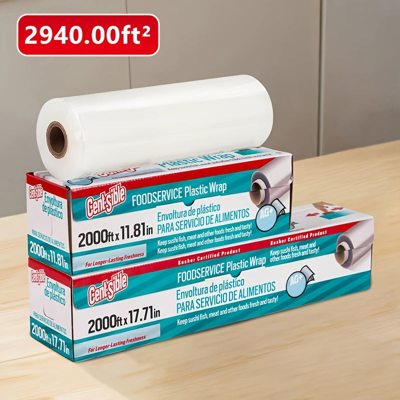 This Food Service Wrapping Paper Measures 24000 Inches by 17.71 Inches And Comes with a Sliding Cutter, Making It a Kitchen Must-Have for Use in Microwaves And Refrigerators. It Is a Flexible Cling Film Designed to Keep Food Fresh, Retain Moisture