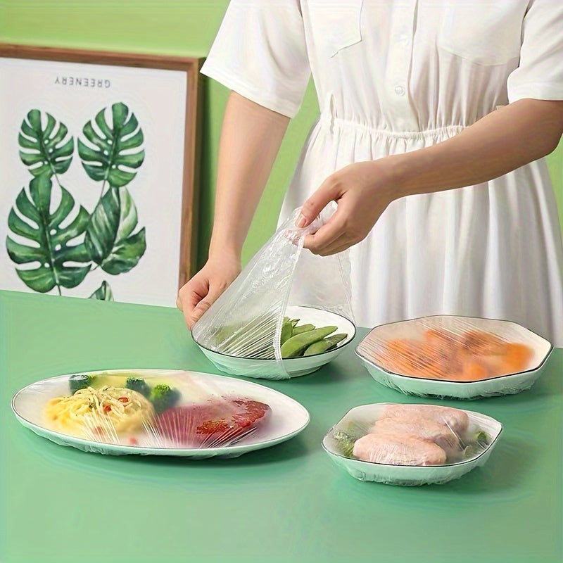 100pcs Retractable Food Preservation Film- Disposable Odorless Plastic Kitchen Film, Suitable for All Plate Sizes, Food Grade Material- Perfect Choice for Home, Restaurant, Picnic Use, Food Safety Packaging, Bright Color Design