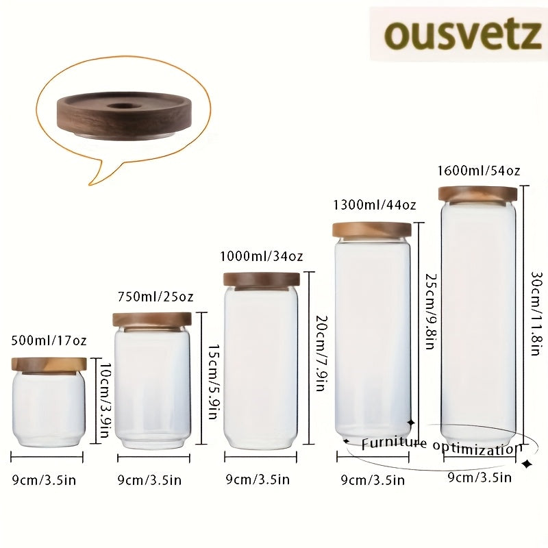 A Set of Four Airtight Glass Jars in Various Sizes for Storage, Ideal for Organizing The Kitchen. This Spice Storage Set Includes Containers for Seasonings, Coffee, And More, Featuring Transparency, High-Temperature Resistance