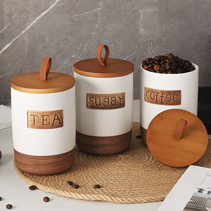 Airtight Ceramic Storage Jars 2pcs or 3pcs Airtight Ceramic Coffee & Tea Storage Jars with Flip-Top Lids - Pantry, Kitchen Containers for Spices, Dry Goods - Aesthetic Sealable Jars, Ideal for Gifting