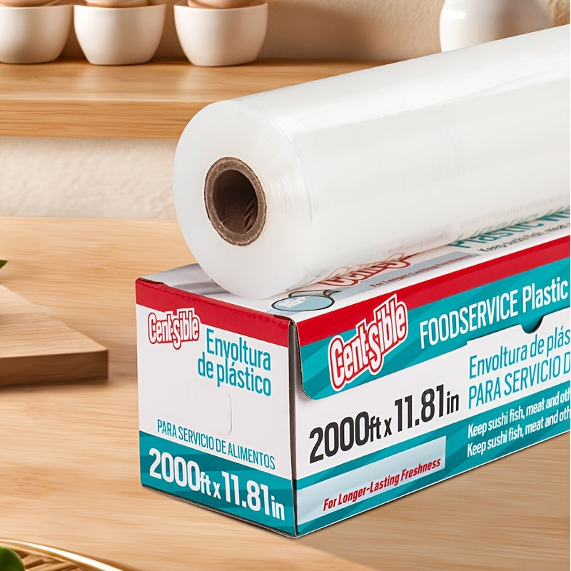 2000ft Food Service Wrapping Paper with Sliding Cutter - Kitchen Essential, Anti-fog, Microwave And Refrigerator Safe, Flexible Wrapping Film, Preserves Freshness, Captures Moisture, Easy to Cut, Residue-Free And Convenient Packaging