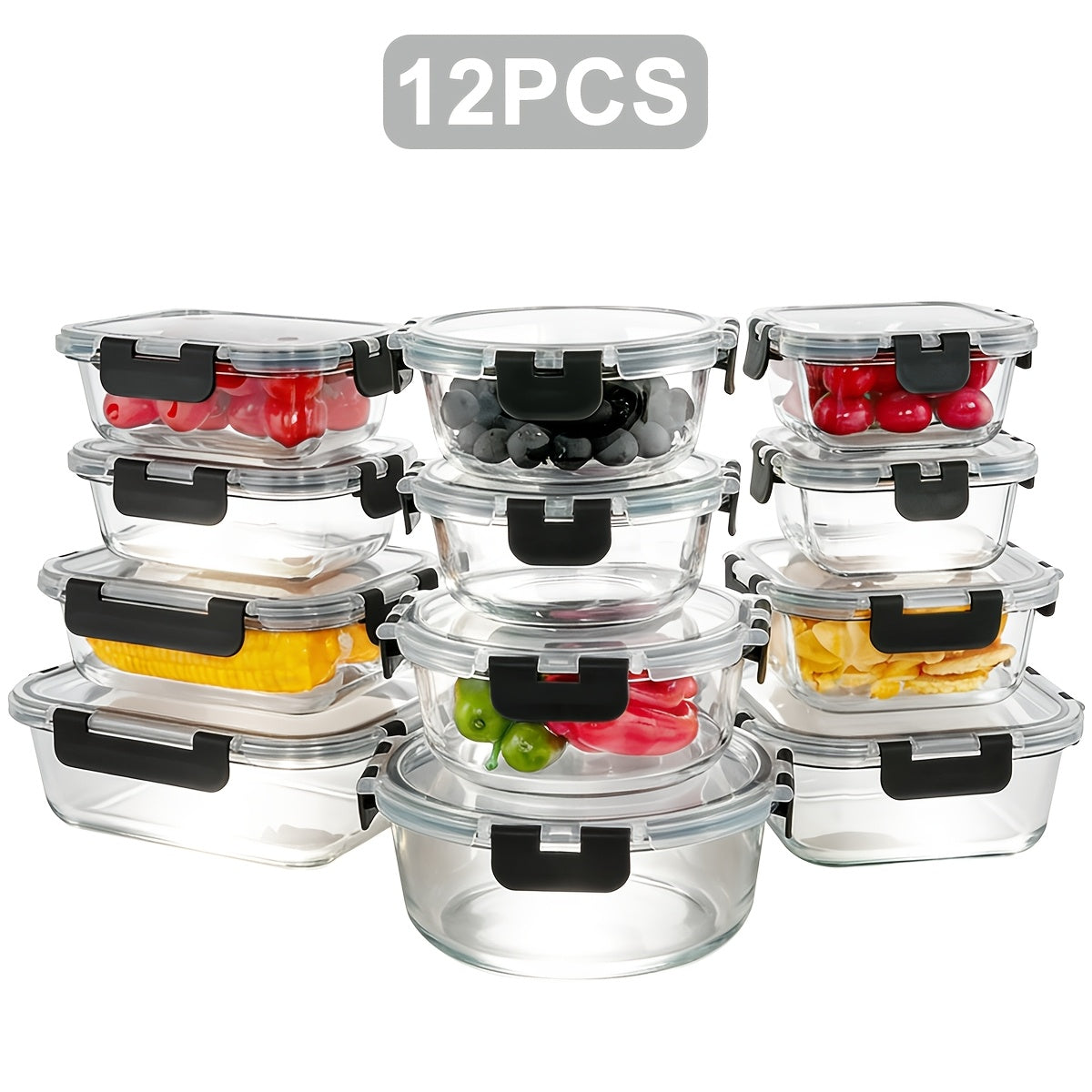 12pcs Thickened Storage Containers with Lids | Leak Proof Airtight Bento Boxes for Microwave, Oven, Freezer, and Dishwasher | Rectangular Shape, Clip-on Closure, Microwave Safe, Reusable by JIASLING