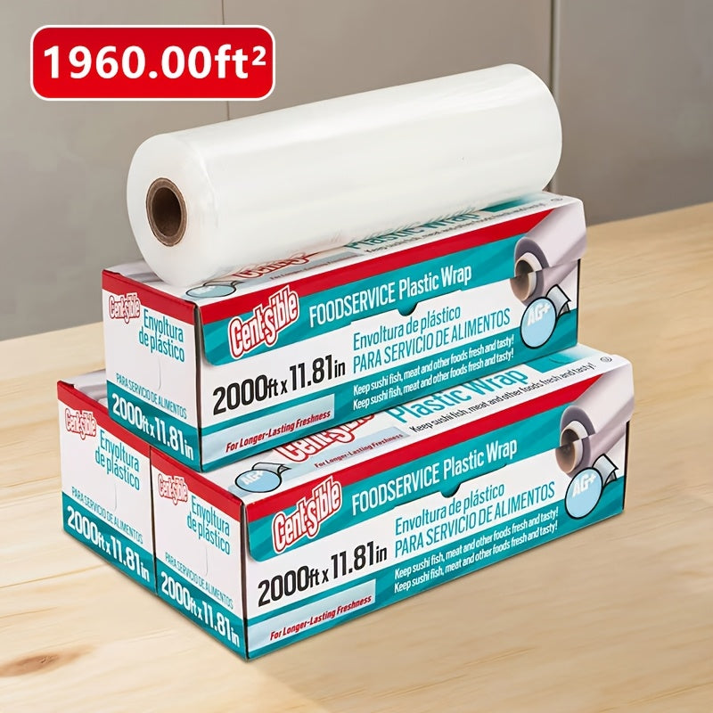 2000ft Food Service Wrapping Paper with Sliding Cutter - Kitchen Essential, Anti-fog, Microwave And Refrigerator Safe, Flexible Wrapping Film, Preserves Freshness, Captures Moisture, Easy to Cut, Residue-Free And Convenient Packaging