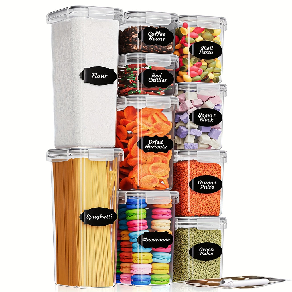 THELiFE 6\u002F10pcs Airtight Plastic Storage Canister with Wood\u002FPlastic Lid, Clear Food Storage Container Jar with Sealing Lid for Noodles Flour Cereal Rice Sugar Tea, Coffee Spaghetti, Kitchen Storage, Airtight Container, Durable Plastic