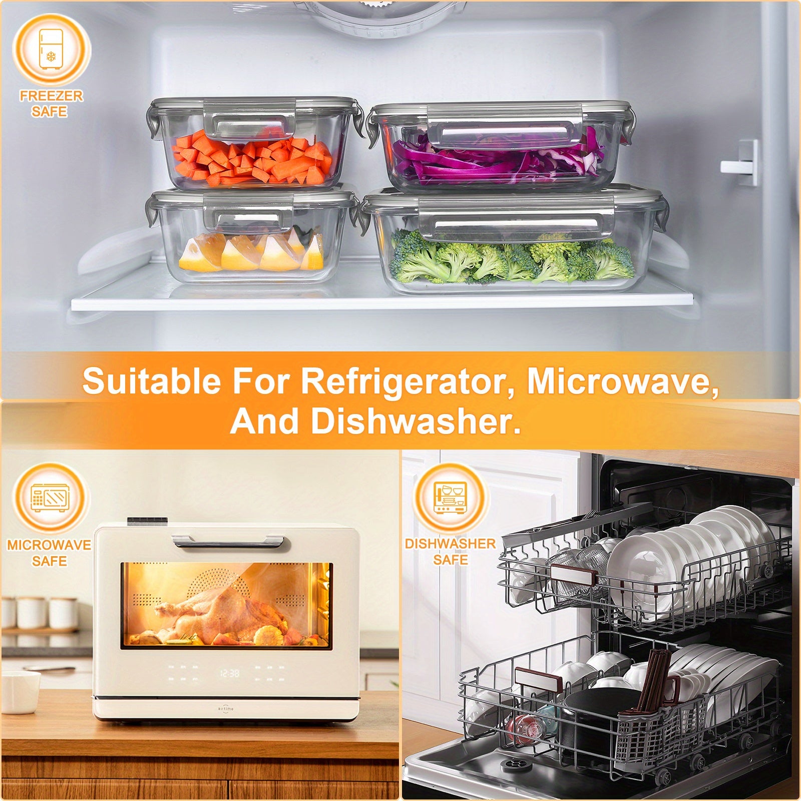 Airtight Glass Container Airtight Glass Food Container with Ventilation Hole | Glass Meal Preparation Container Set - Microwave, Oven, Refrigerator, Dishwasher Safe - Glass Food Storage Container with Lid-Lid with Snap Lock - for Meal Preparation (Grey)