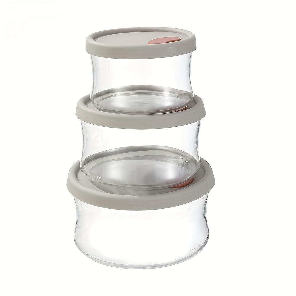 3pcs Glass Lunch Box with Flip-Top Lid - Airtight Thermal Container, Heat-Resistant for Microwave Heating & Refrigerator Storage, Round Bento for Office,, - Lightweight Glass Meal Keeper 3pcs