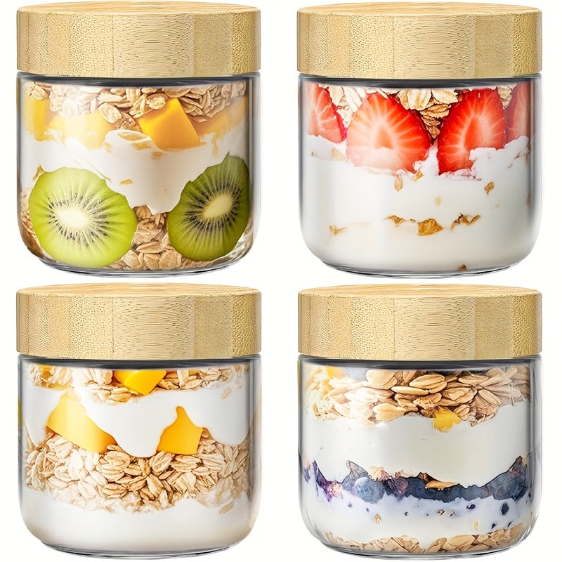 2\u002F3\u002F4\u002F6pcs 10oz (Approx. 283.5 g) Overnight Oats Containers with Bamboo Lids, Glass Jars with Airtight Lids for Meal Prep, Wide Mouth Mason Salad Jars, Glass Food Storage Containers for Yogurt, Chia, Snacks, Spices, and Sugar