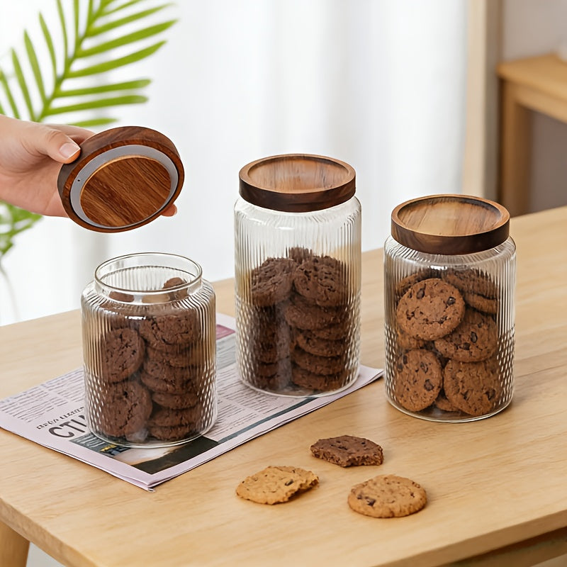3pcs Glass Storage Jars with Seal Lids | Multipurpose Transparent Containers for Nuts, Coffee, Jam, Oats - Ideal for Camping, Dining, Refrigeration Use, Can Be Used as a Freshener Box