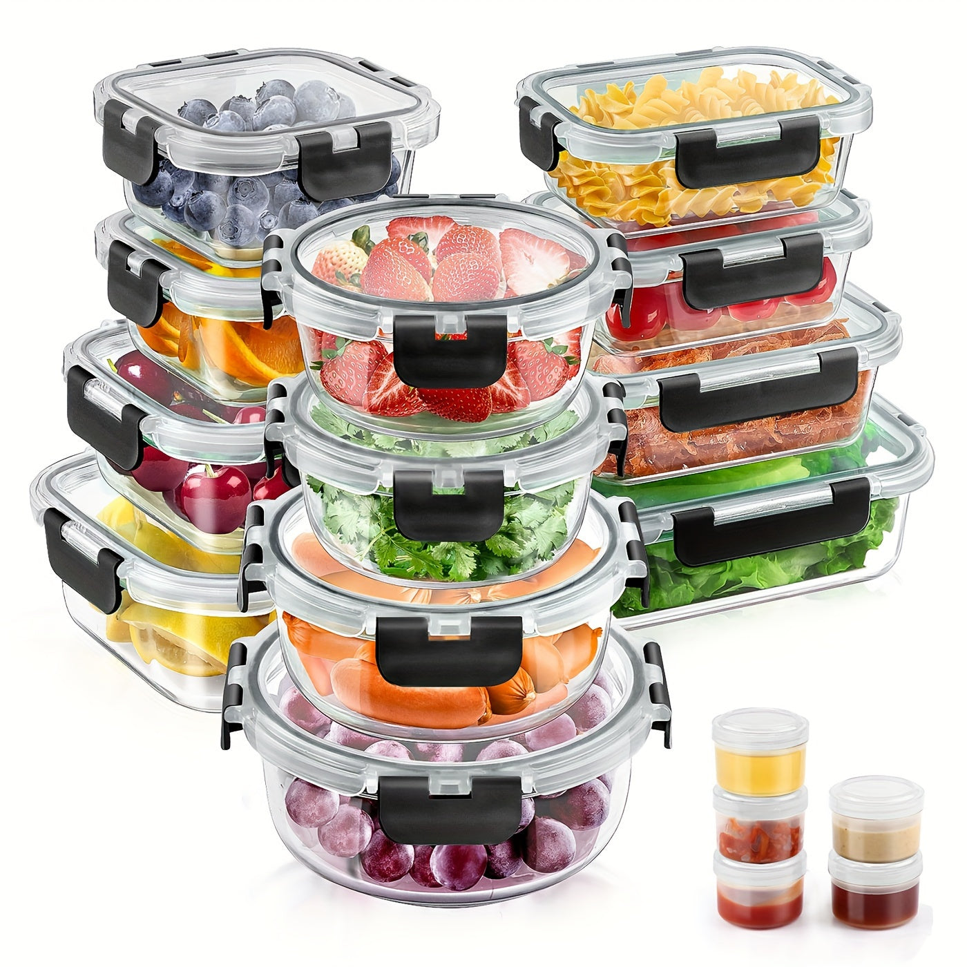 A 34pcs Collection of Storage Containers Complete with Lids, Featuring Airtight Meal Prep Options (17 Containers And 17 Lids), Designed to Be Leak-Proof, Bpa-Free, And Safe for Use in The Microwave, Oven, Freezer, And Dishwasher, in Black Color
