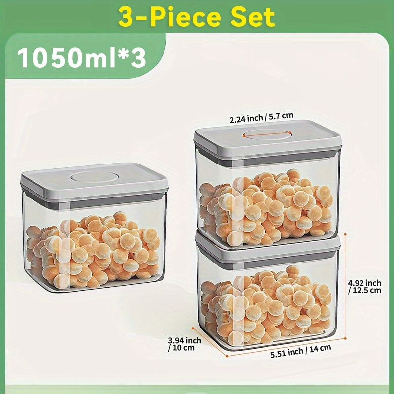 JOYBOS | Airtight JOYBOS 3pcs Airtight Food Storage Containers | Heavy-Duty PP Plastic, Flip-Top Lids | Press-Seal, Square Design for Snacks, Grains, Dry Goods - Kitchen Canisters (Reusable, Space-Saving)