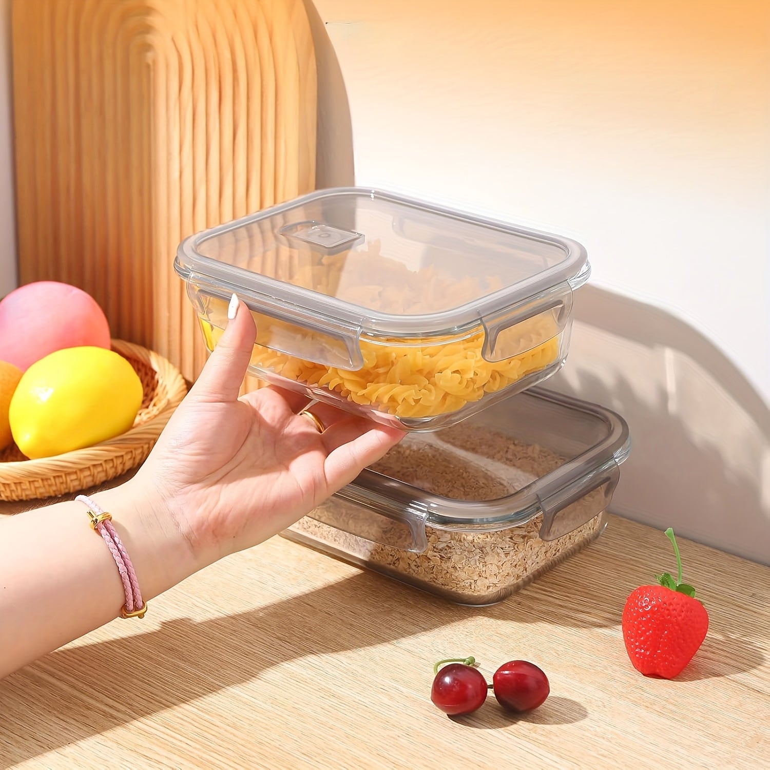 Airtight Glass Container Airtight Glass Food Container with Ventilation Hole | Glass Meal Preparation Container Set - Microwave, Oven, Refrigerator, Dishwasher Safe - Glass Food Storage Container with Lid-Lid with Snap Lock - for Meal Preparation (Grey)