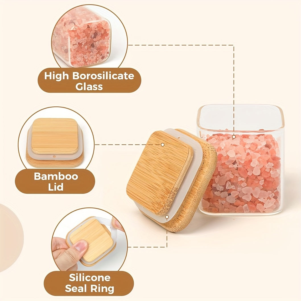 9pcs Glass Spice Jars with Bamboo Lids & Labels - Dishwasher Square Pantry Containers, Airtight Multi-Size (5oz\u002F7oz\u002F9oz) Glass Bottles, Spices, Herbs, Tea, Sugar, Salt - Reusable Labeled Jars