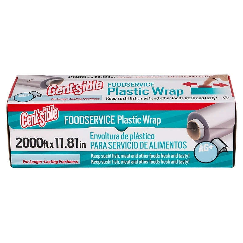 2000ft Food Service Wrapping Paper with Sliding Cutter - Kitchen Essential, Anti-fog, Microwave And Refrigerator Safe, Flexible Wrapping Film, Preserves Freshness, Captures Moisture, Easy to Cut, Residue-Free And Convenient Packaging