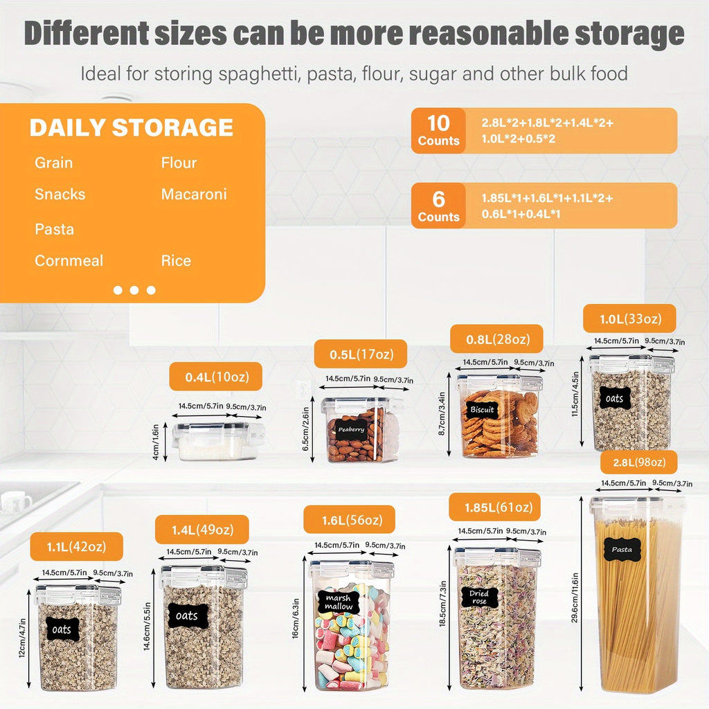 THELiFE 6\u002F10pcs Airtight Plastic Storage Canister with Wood\u002FPlastic Lid, Clear Food Storage Container Jar with Sealing Lid for Noodles Flour Cereal Rice Sugar Tea, Coffee Spaghetti, Kitchen Storage, Airtight Container, Durable Plastic