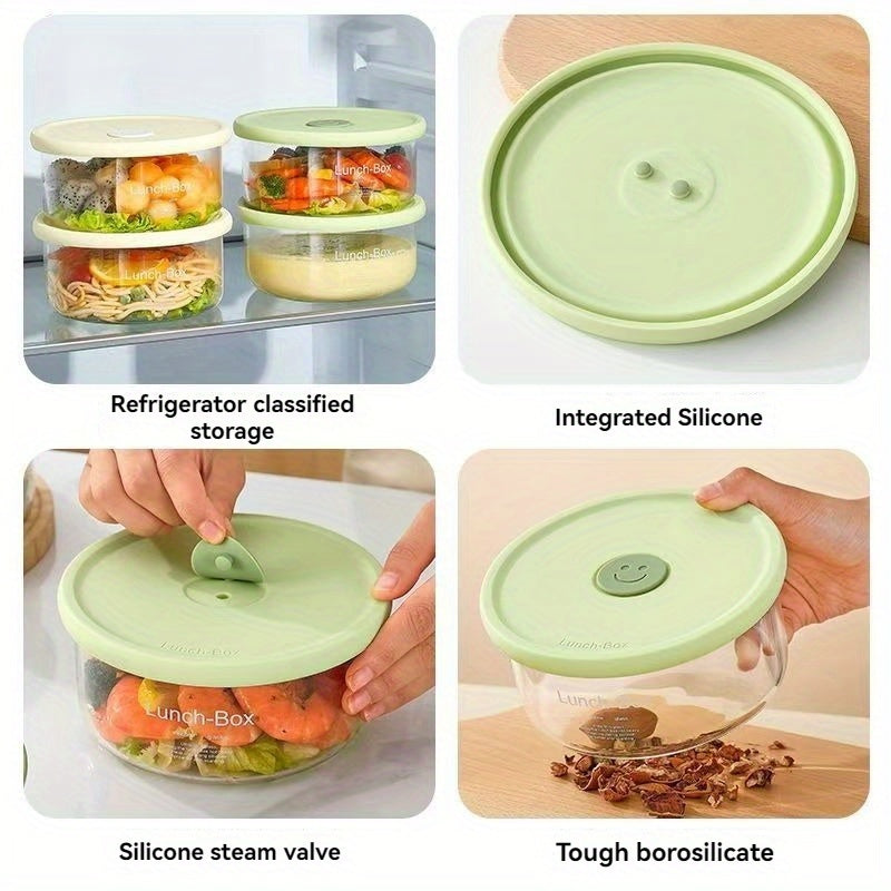 1\u002F2pcs of Stackable Borosilicate Glass Storage Containers, Equipped with Airtight Silicone Lids - Leak-Proof Microwave-Safe Lunch Boxes, Suitable for Refrigerator Storage Shelves for Meal Prep, Ideal for Grains, Meats, Fruits, And Vegetables