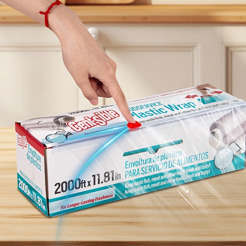 2000ft Food Service Wrapping Paper with Sliding Cutter - Kitchen Essential, Anti-fog, Microwave And Refrigerator Safe, Flexible Wrapping Film, Preserves Freshness, Captures Moisture, Easy to Cut, Residue-Free And Convenient Packaging