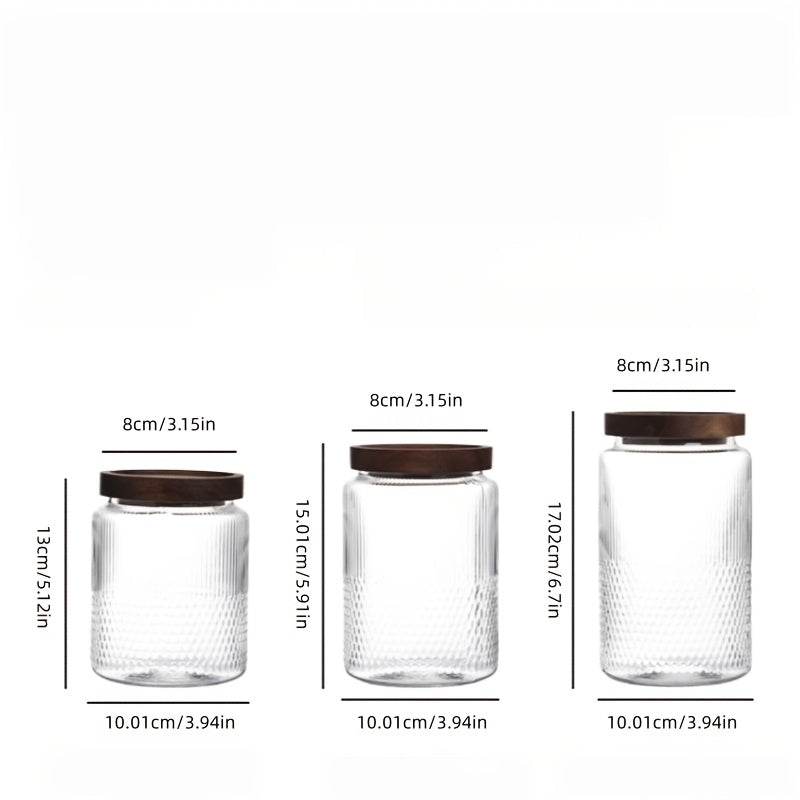3pcs Glass Storage Jars with Seal Lids | Multipurpose Transparent Containers for Nuts, Coffee, Jam, Oats - Ideal for Camping, Dining, Refrigeration Use, Can Be Used as a Freshener Box