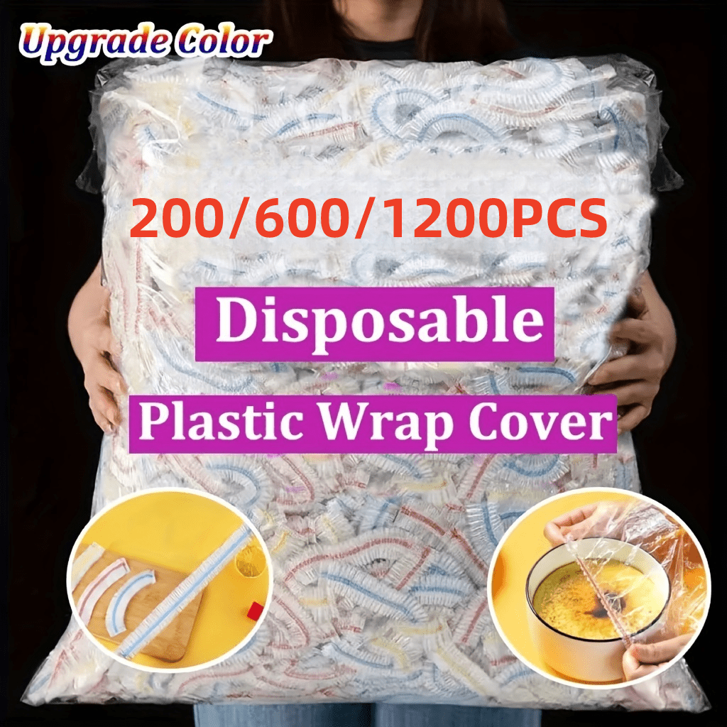 1200\u002F600\u002F200pcs Food Grade Plastic Wrap Covers for Freshness, 200\u002F600\u002F1200pcs, Colorful Disposable Food Covers, Fruit and Vegetable Saran Wrap for Kitchen, Picnic, BBQ - Safe for Food Contact