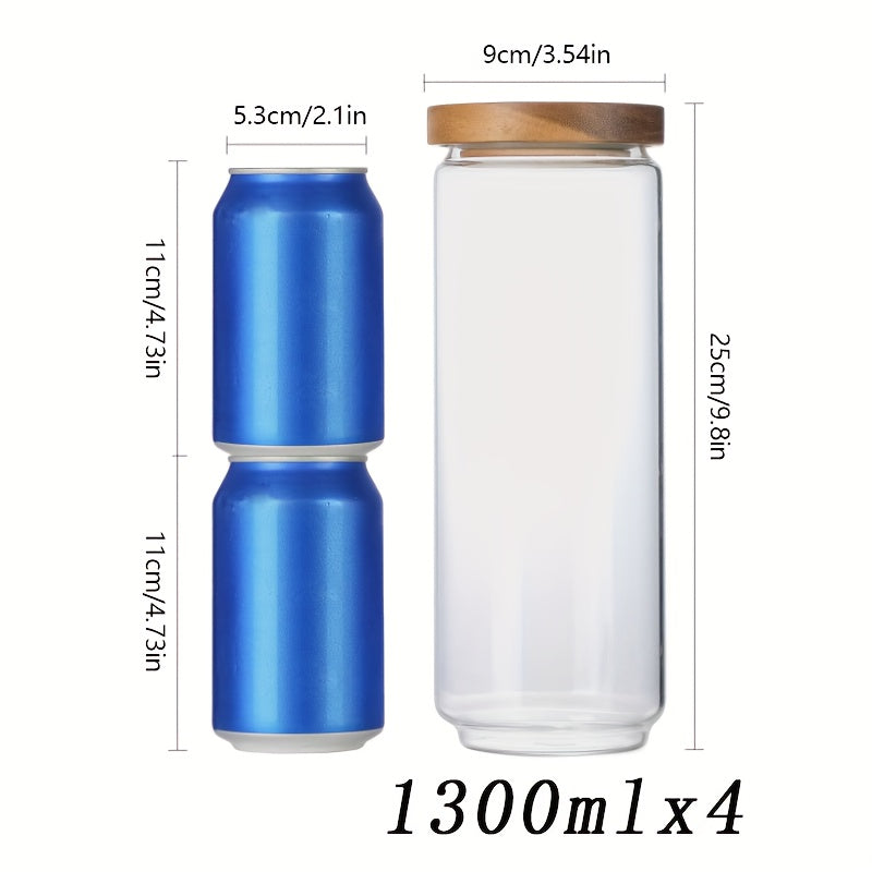 A Set of Four Airtight Glass Jars in Various Sizes for Storage, Ideal for Organizing The Kitchen. This Spice Storage Set Includes Containers for Seasonings, Coffee, And More, Featuring Transparency, High-Temperature Resistance